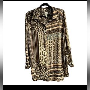 Chico's Brown and Tan Animal Print Patterned Button Down Shirt